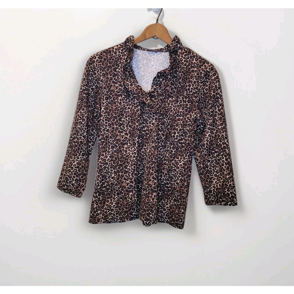 J McLaughlin Catalina Cloth Cheetah Print Durham Ruffle Top Medium Stretch